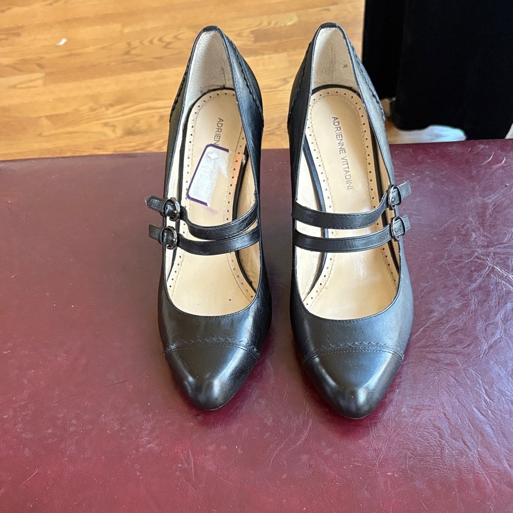 Adrienne Vittadini Black Double Strap Heels